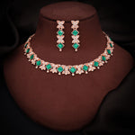 Thumbnail for Tehzeeb Creations Rose Gold-Polished Green Choker Necklace With Dangle Earrings - Distacart