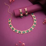 Thumbnail for Tehzeeb Creations Rose Gold-Polished Green Choker Necklace With Dangle Earrings - Distacart