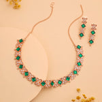 Thumbnail for Tehzeeb Creations Rose Gold-Polished Green Choker Necklace With Dangle Earrings - Distacart