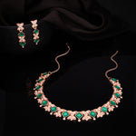 Thumbnail for Tehzeeb Creations Rose Gold-Polished Green Choker Necklace With Dangle Earrings - Distacart