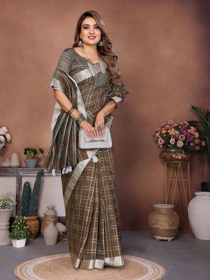 Aastha Fashion Light Brown Linen Weaving Saree - Distacart
