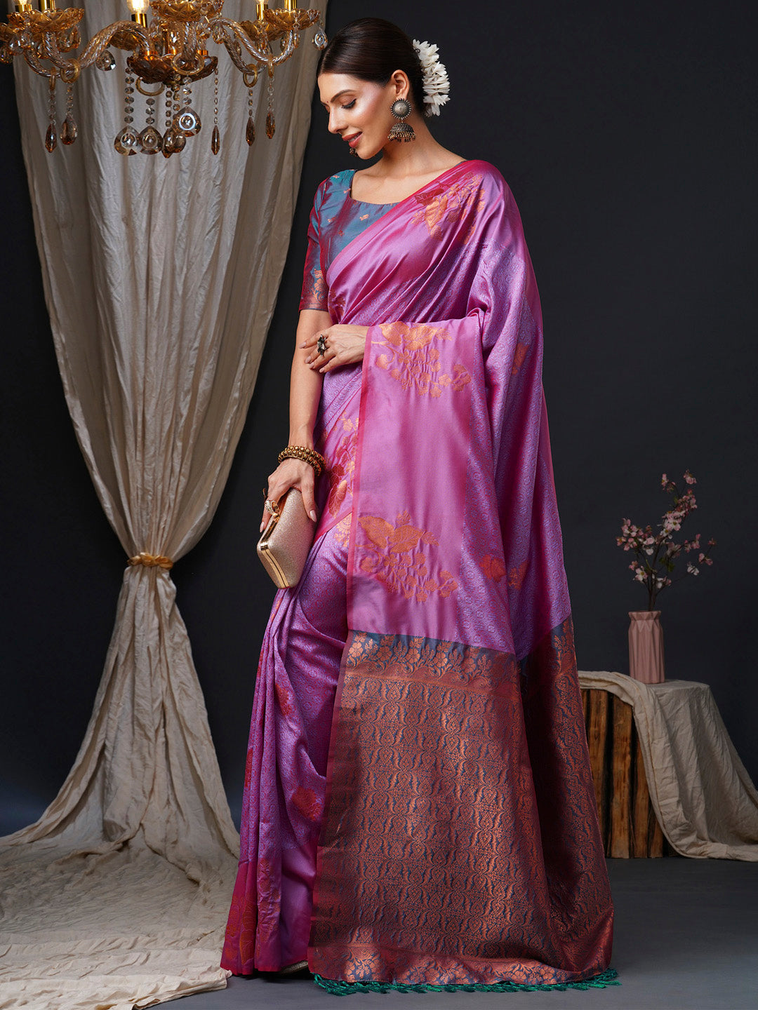 NOZ2TOZ Women's Silk Blend Teal blue Woven Design Designer Saree With Blouse Piece - Distacart