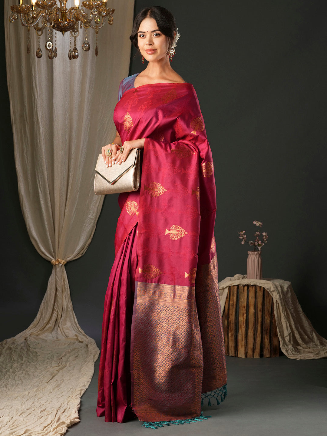 NOZ2TOZ Women's Silk Blend Teal blue Woven Design Designer Saree With Blouse Piece - Distacart