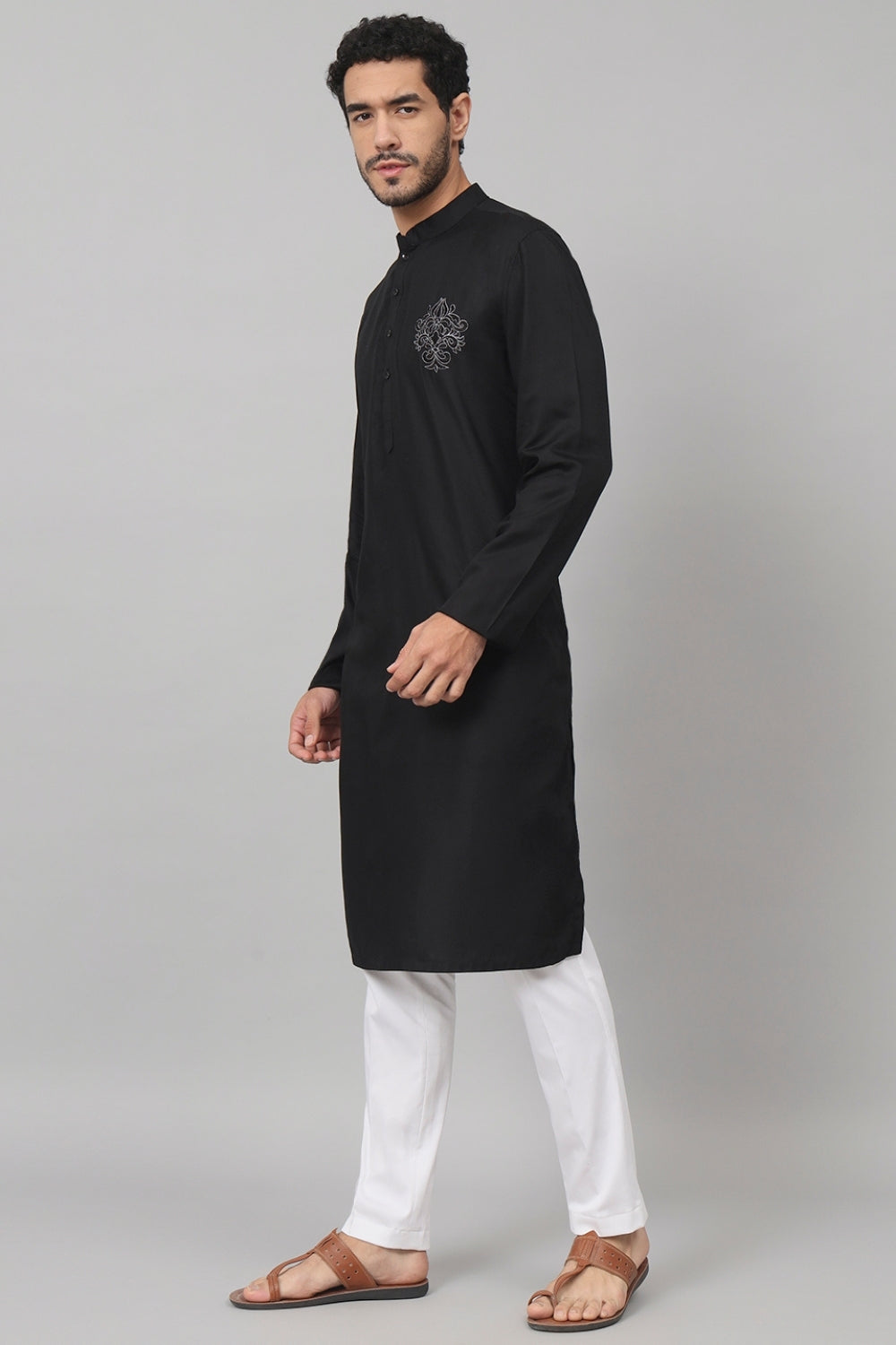 Coal Motif Embroidered Cotton Kurta by Hilo Design