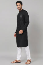 Thumbnail for Coal Motif Embroidered Cotton Kurta by Hilo Design