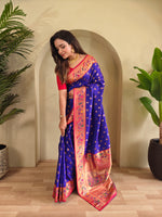 Thumbnail for Mameraa Sarees Paithani Silk Blend Weaving Saree With Contrast Blouse-Violet - Dista
