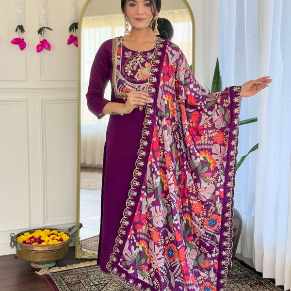 The52 Women's Viscose Chanderi Fabric Straight Kurta, Pant and Dupatta Set - Distacart