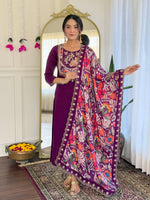 Thumbnail for The52 Women's Viscose Chanderi Fabric Straight Kurta, Pant and Dupatta Set