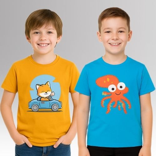 Chilins Round Neck Printed Super Combed Cotton T-shirt (Pack of 2)