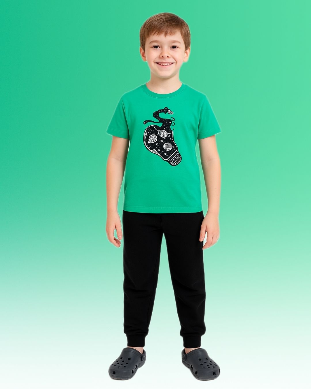 Chilins Round Neck Printed Cotton Tshirt, Color- Green