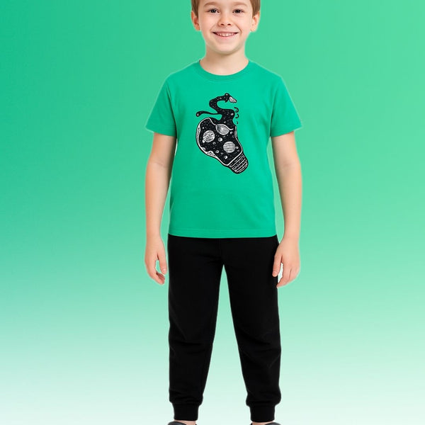 Chilins Round Neck Printed Cotton Tshirt, Color- Green