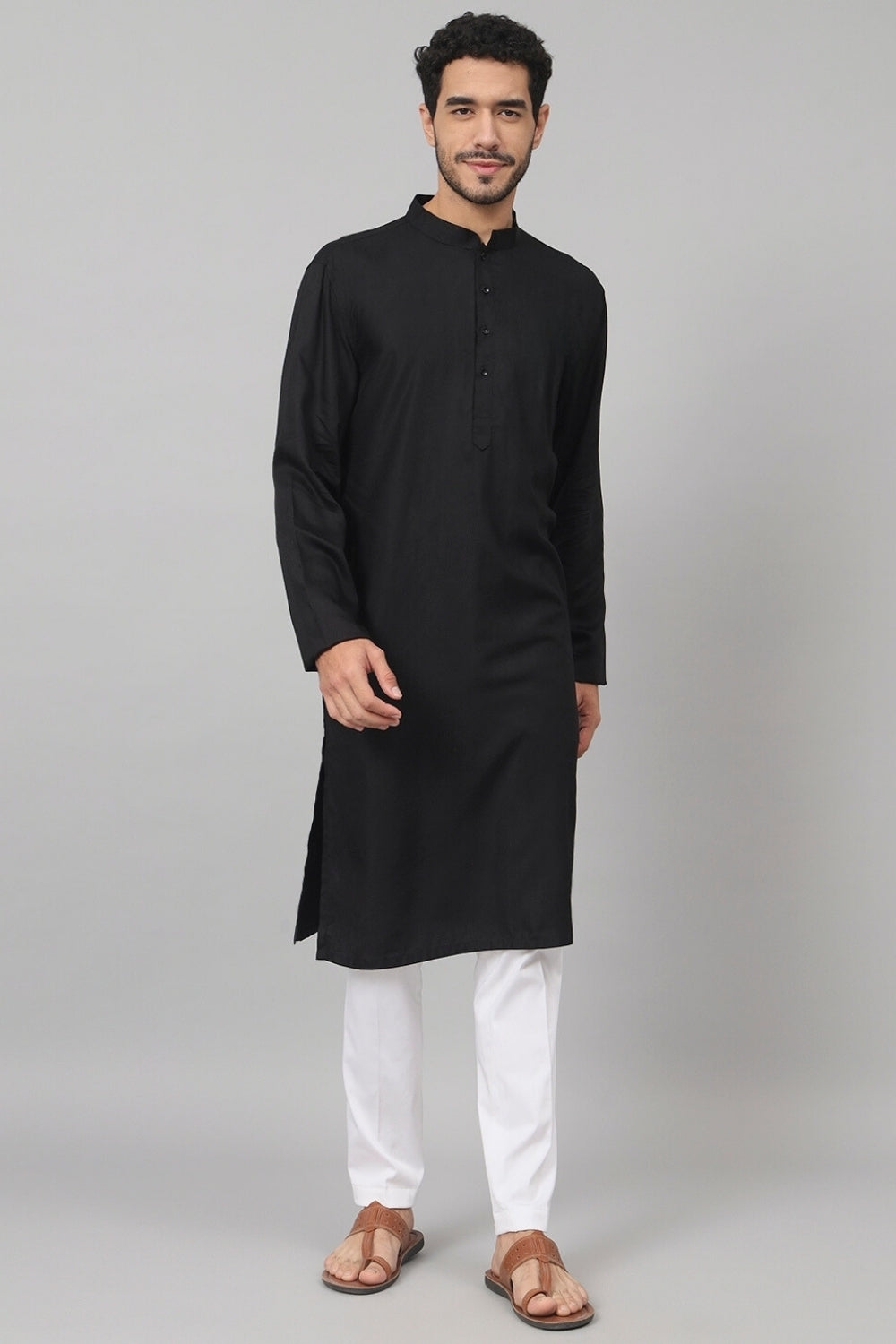 Giza Cotton Black Plain Kurta by Hilo Design - Distacart