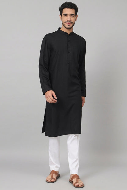 Giza Cotton Black Plain Kurta by Hilo Design - Distacart