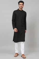 Thumbnail for Giza Cotton Black Plain Kurta by Hilo Design