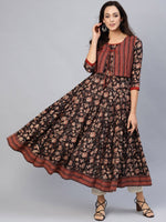 Thumbnail for Aks Ethnic Motifs Printed Pure Cotton Anarkali Kurta With Jacket - Distacart