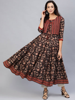 Aks Ethnic Motifs Printed Pure Cotton Anarkali Kurta With Jacket - Distacart