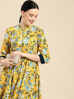 Thumbnail for All About You Women Yellow Floral Print Regular Kurta with Trousers - Distacart