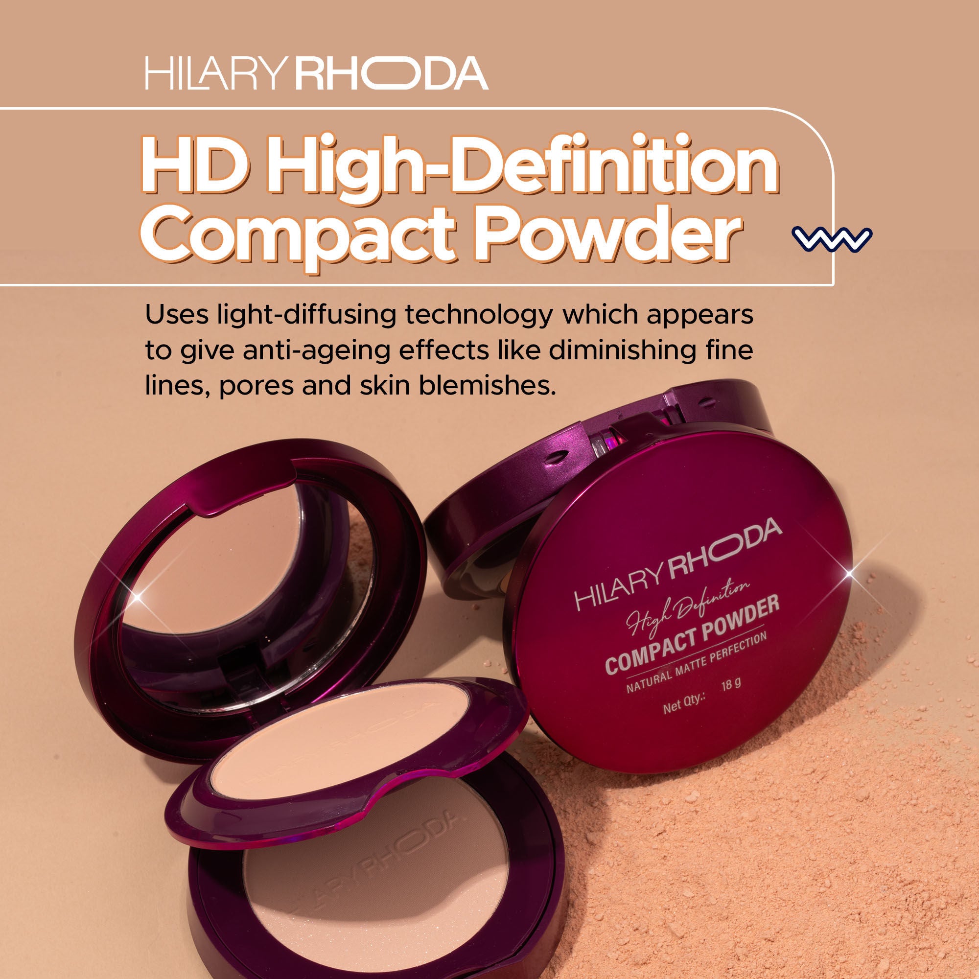 Hilary Rhoda HD High-Definition Matte Pressed Powder - Buff Beige 03 - Distacart