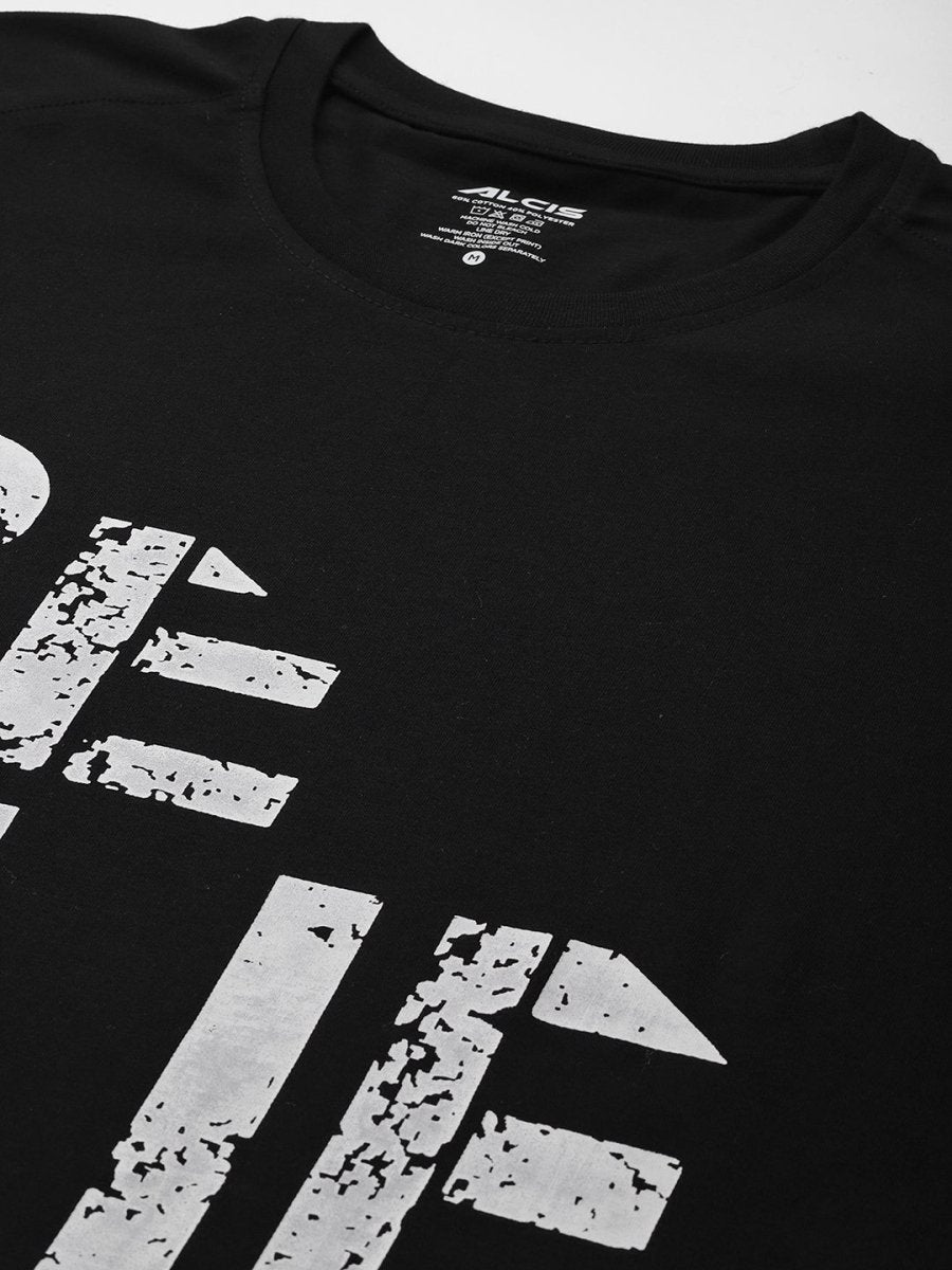 Alcis Men Black & White Typography Printed T-shirt - Distacart