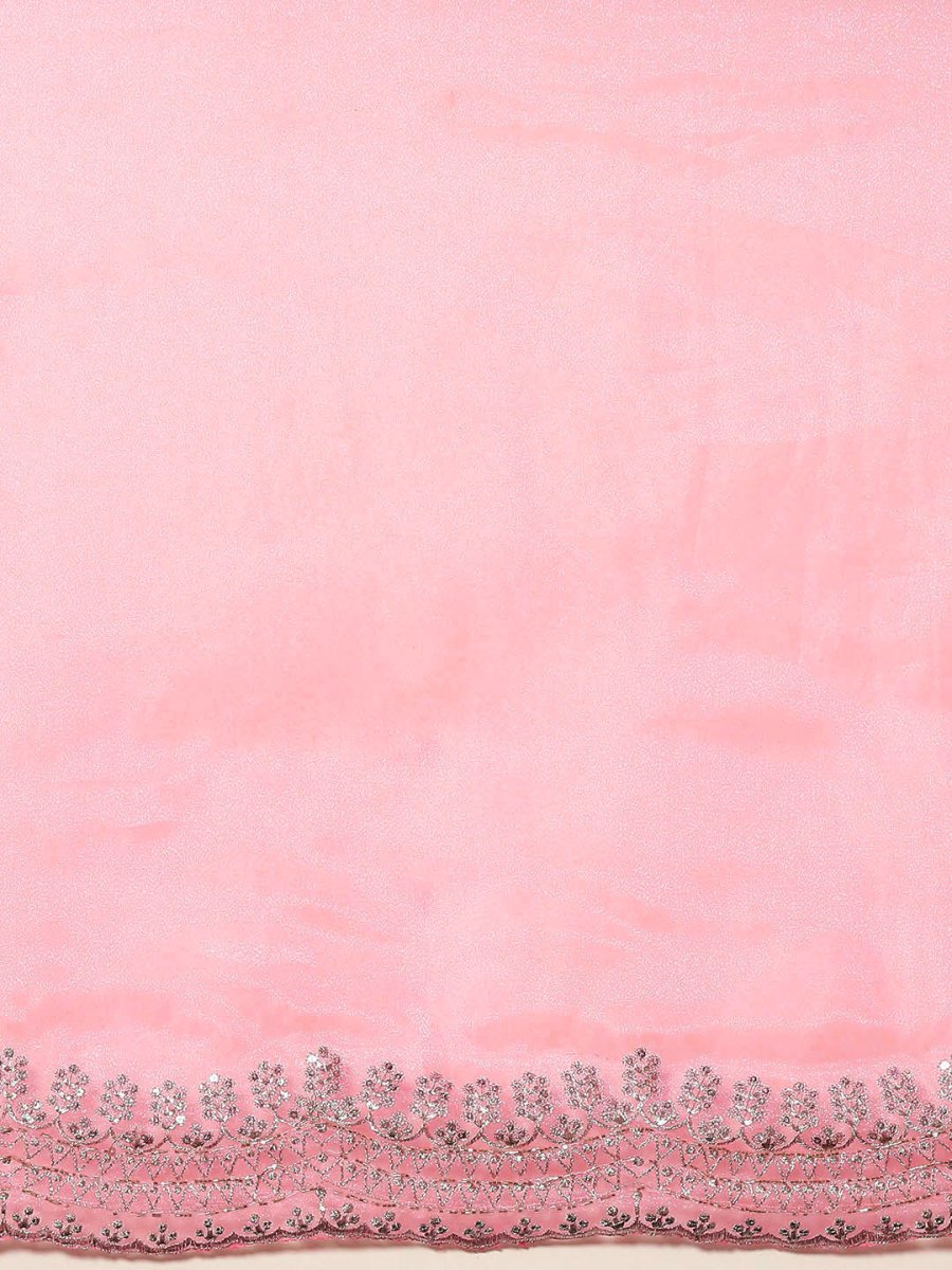 Anouk Pink Sequinned Organza Saree With Embroidered Border - Distacart