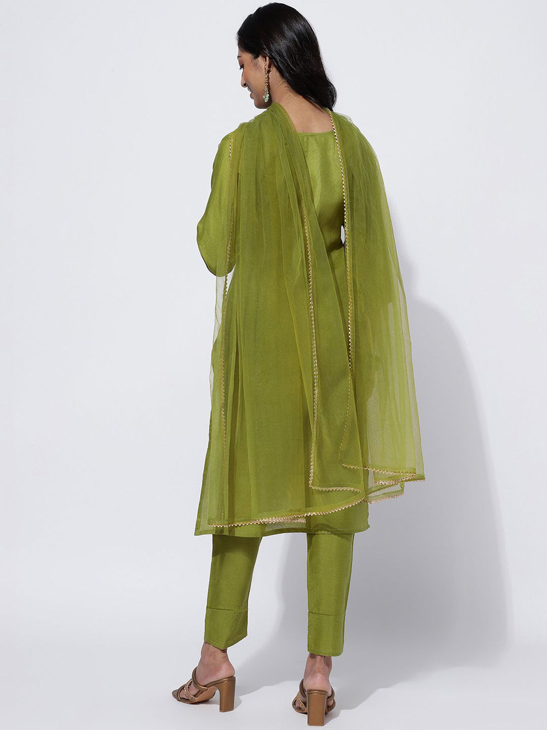 Kalini Ethnic Motifs Embroidered Yoke Design Kurta With Trousers & Dupatta - Distacart