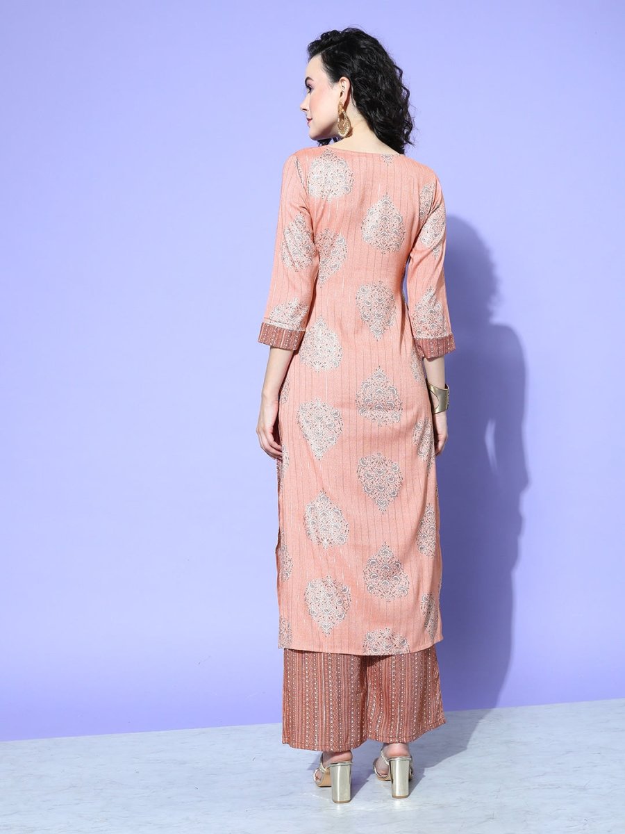 All About You Women Pink Floral Printed Regular Gotta Patti Liva Kurta with Palazzos - Distacart