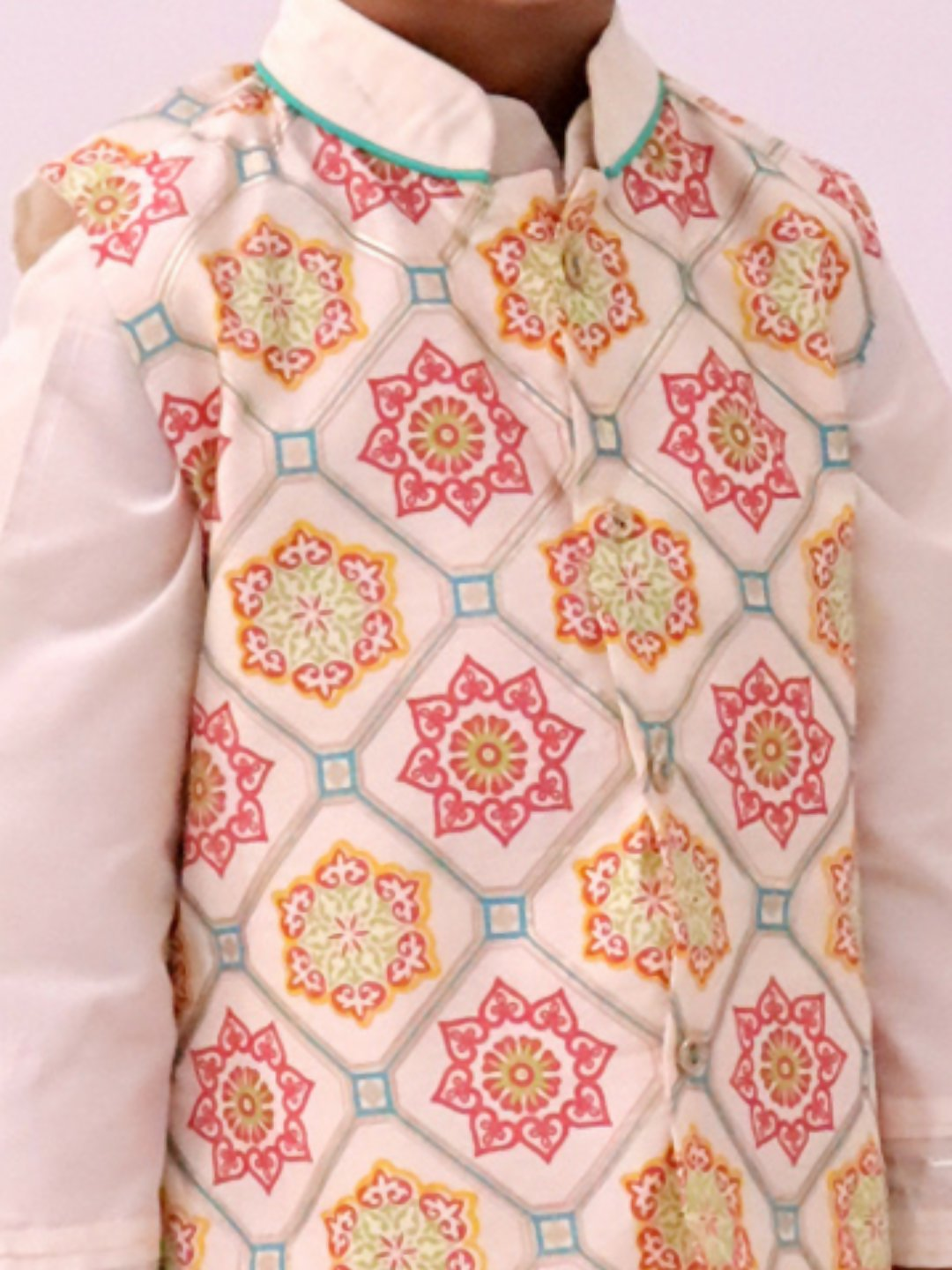 Lil Drama Mishti White Kurta Pyjama and Jacket For Boys
