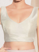 Thumbnail for Joban Fashion Off White Mulberry Silk Padded Blouse With Round Neck Sleeveless