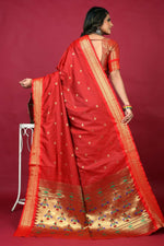 Thumbnail for Jyoti Fashion Women's Red Paithani Silk Zari Woven Saree with Blouse - Distacart