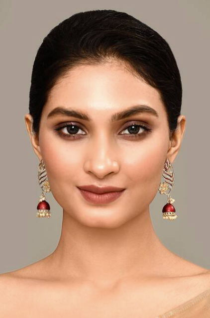 Peacock Feather Pattern Maroon Jhumki Drop Earrings for Womens by House of Ree