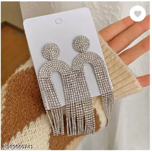 Tehzeeb Creations Women's Long Tassel Stud Earring Healing Crystal - Distacart