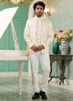 Thumbnail for Raivat Ethnic Art Silk Embroidery and Thread Work Jodhpuri in Cream Colour