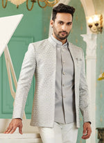 Thumbnail for Raivat Ethnic Art Silk Embroidery and Thread Work Jodhpuri in Grey Colour