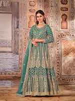 Thumbnail for Anaita Green Embroidered Net Anarkali Suit - Distacart