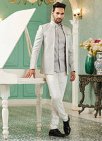 Thumbnail for Raivat Ethnic Art Silk Embroidery and Thread Work Jodhpuri in Grey Colour