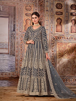 Thumbnail for Anaita Grey Embroidered Net Anarkali Suit - Distacart
