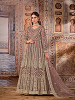 Thumbnail for Anaita Light Brown Embroidered Net Anarkali Suit - Distacart