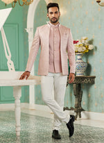 Thumbnail for Raivat Ethnic Art Silk Embroidery and Thread Work Jodhpuri in Onion Pink Colour