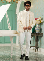 Thumbnail for Raivat Ethnic Art Silk Embroidery and Thread Work Jodhpuri in Cream Colour