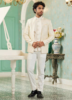 Thumbnail for Raivat Ethnic Art Silk Embroidery and Thread Work Jodhpuri in Cream Colour