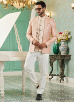 Thumbnail for Raivat Ethnic Art Silk Embroidery and Thread Work Jodhpuri in Peach Colour