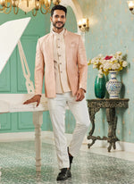 Thumbnail for Raivat Ethnic Art Silk Embroidery and Thread Work Jodhpuri in Peach Colour