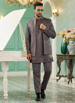 Thumbnail for Raivat Ethnic Art Silk Embroidery and Thread Work Jodhpuri in Grey Colour