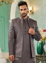 Thumbnail for Raivat Ethnic Art Silk Embroidery and Thread Work Jodhpuri in Grey Colour
