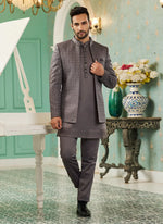 Thumbnail for Raivat Ethnic Art Silk Embroidery and Thread Work Jodhpuri in Grey Colour