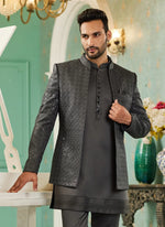 Thumbnail for Raivat Ethnic Art Silk Embroidery and Thread Work Jodhpuri in Grey Colour