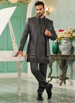 Thumbnail for Raivat Ethnic Art Silk Embroidery and Thread Work Jodhpuri in Grey Colour