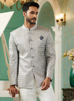 Thumbnail for Raivat Ethnic Art Silk Embroidery and Thread Work Jodhpuri in Light Grey Colour