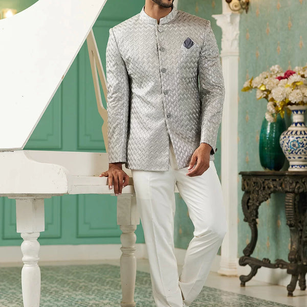 Raivat Ethnic Art Silk Embroidery and Thread Work Jodhpuri in Light Grey Colour