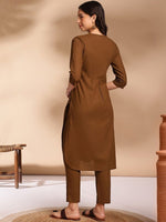 Thumbnail for Anouk Olive Round Neck Straight Curved Pleated Kurta With Trouser